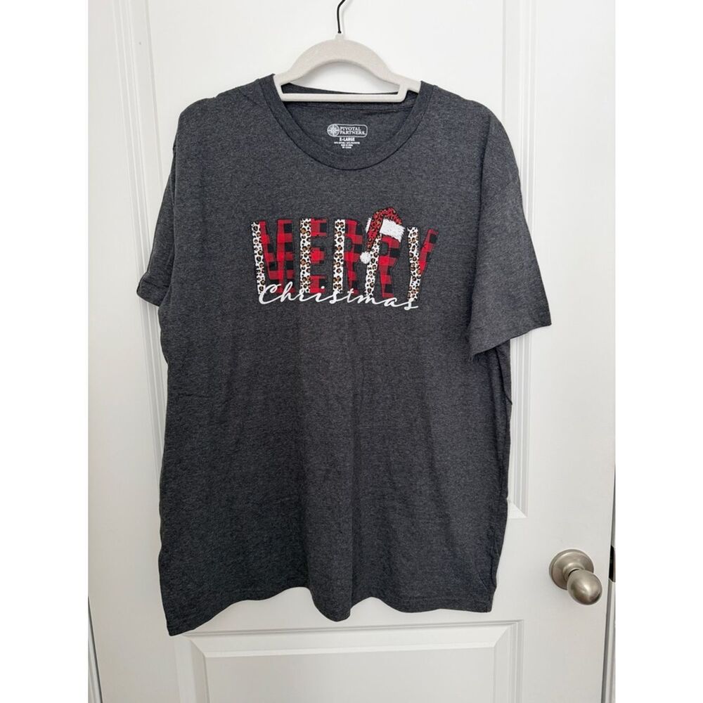 PIONEER Charcoal Short Sleeve Tee with Red Plaid & Leopard Graphic